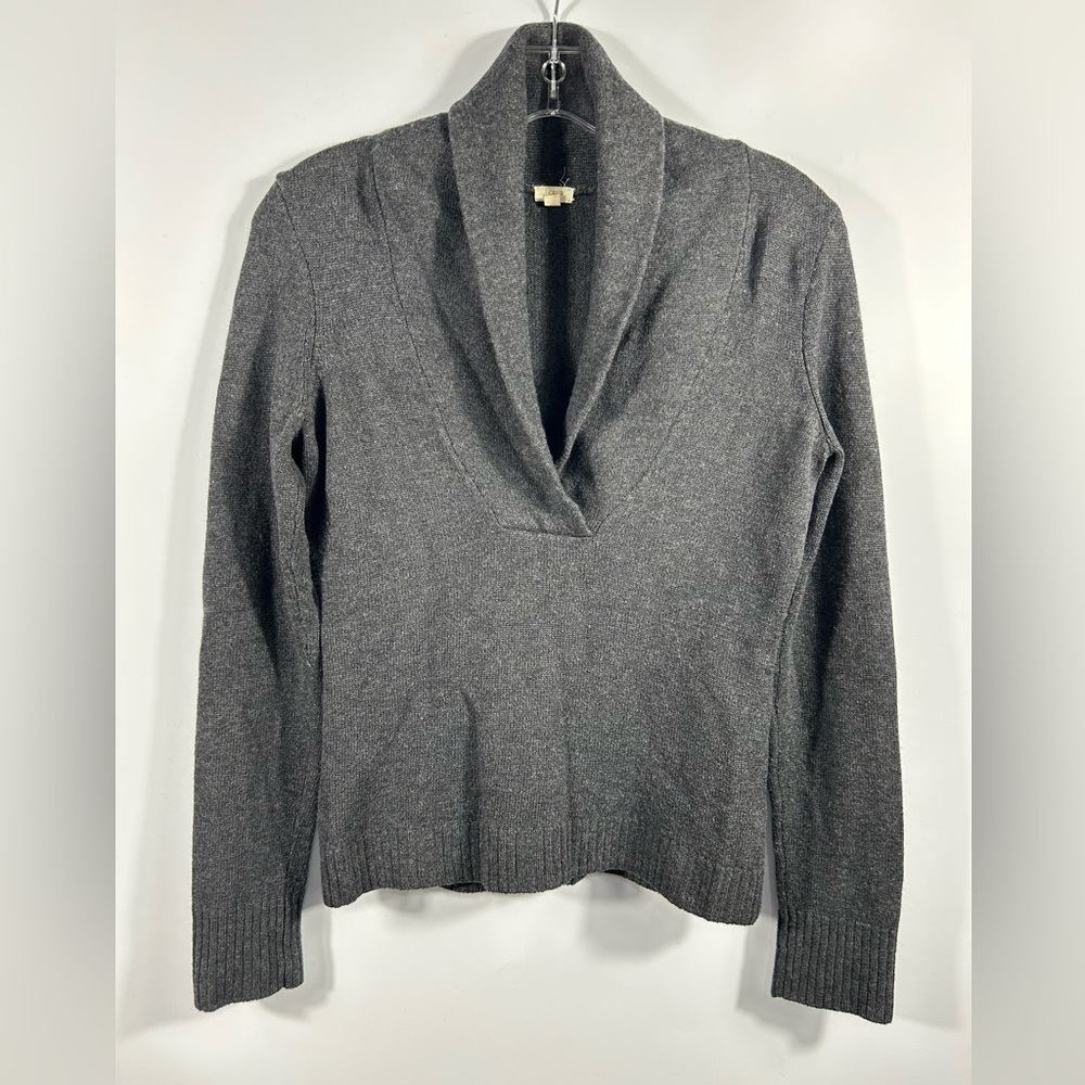 J.CREW FACTORY Dream Draped V-Neck Sweater Gray Wool Cashmere Blend Size S